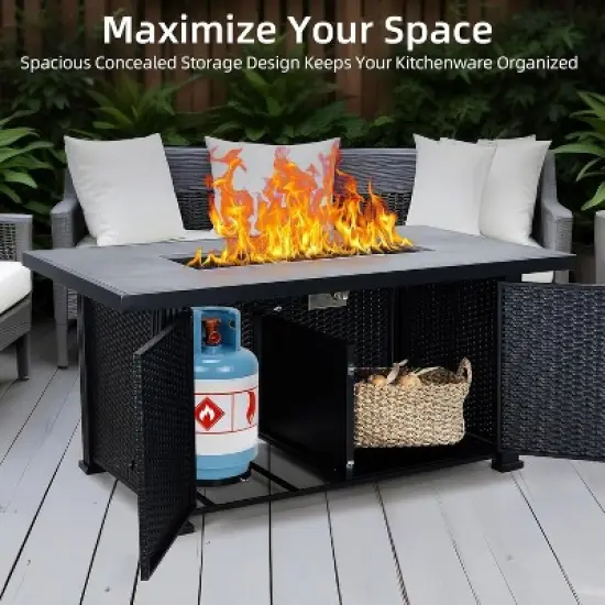 52" Rectangle Propane Fire Pit Table, Steel & Iron Construction, 50,000 BTU, Black image {7}