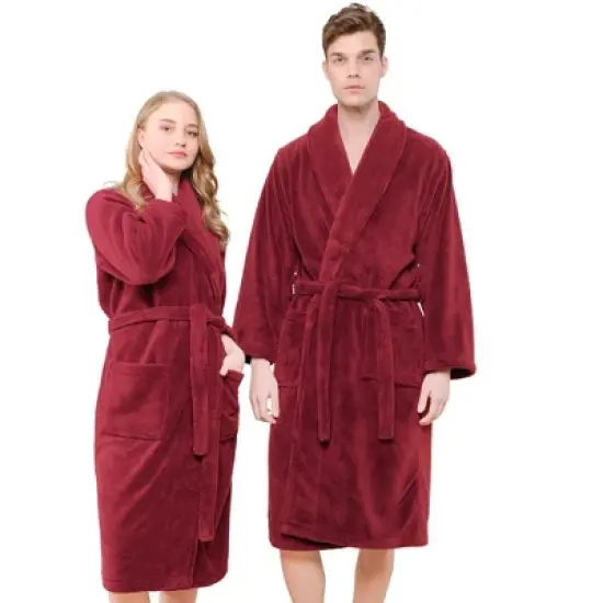 American Soft Linen Warm Fleece Bathrobe, Mens and Womens Adult Robes for your Bathroom, Shawl Collar Robes image {14}