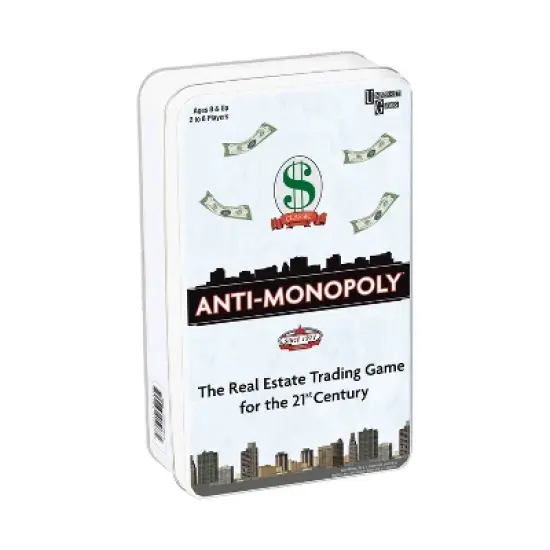 University Games Anti-Monopoly Game Travel Tin Board Game: 2-6 Players, 20-60 Minutes Play, Includes Dice & Cards image {5}
