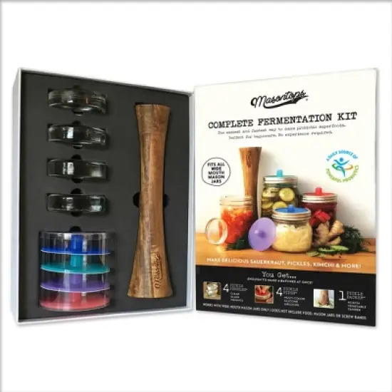 Masontops Complete Mason Jar Fermentation Kit: 10-Piece Set with Silicone Lids & Weights, Recipe Book, Tamper image {3}