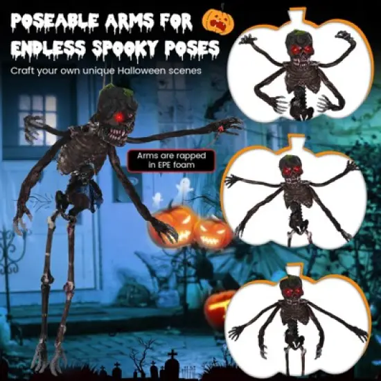 Costway 6 FT Animated Halloween Decoration Hanging Zombie Light-up Eyes Poseable Arms image {7}