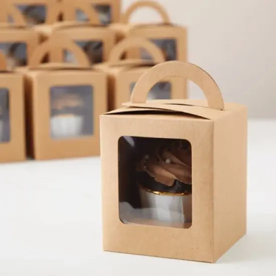 Juvale Single Cupcake Boxes with Inserts, Individual Disposable Kraft Paper Containers for Pastry, Dessert (3.7 x 4.2 x 3.7 In, 50 Pack) image {3}