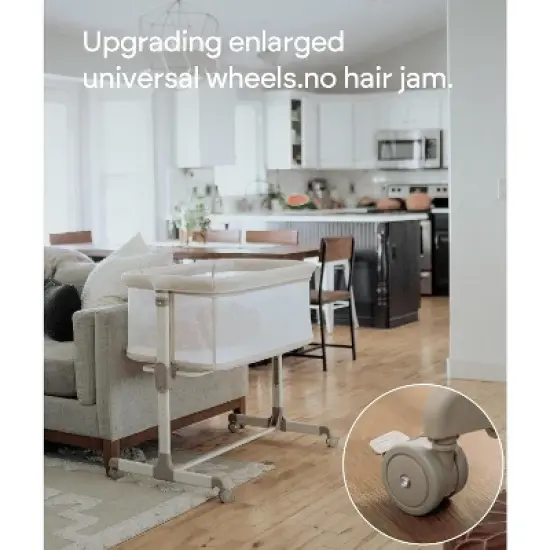 Fodoss Baby Bassinets Bedside Sleeper with Wheels, 7 Height Adjustable, Beige image {1}