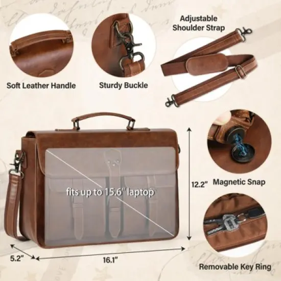 Messenger Bag for Men 15.6 Inch Leather Vintage Laptop Briefcase image {2}