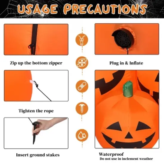 FURNIinspire Decorative Holiday Scene Props Classic Inflatable Pumpkin Halloween Decoration, Cute Outdoor Combo Decor, Orange, 39"*88"*35" image {4}