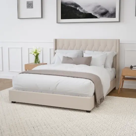 Merrick Lane Upholstered Platform Bed with Button Tufted Headboard image {1}