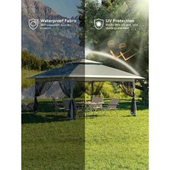 Garvee 13 X 13FT Pop Up Gazebo, Patio Folding Canopy with Mosquito Netting - Backyard Tent for Party, Outdoor Dining, Patio, Backyard image {5}