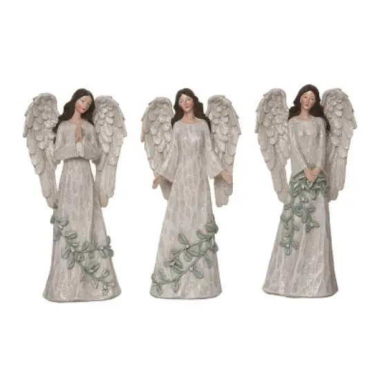 Transpac Set of 3 Greenery Angel Figurines Christmas Home Decorations Resin Decorative Objects image {1}