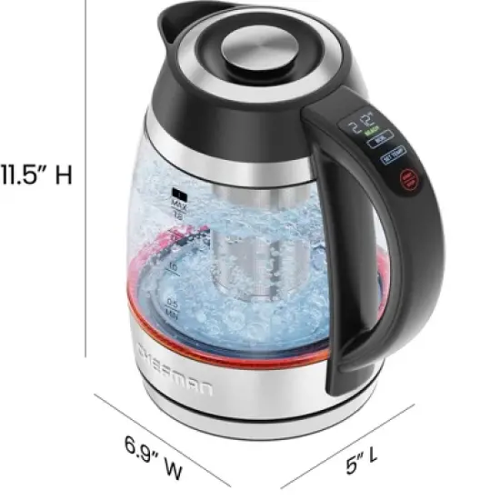 Chefman 1.8L Lightning Borosilicate Glass Electric Kettle: Stainless Steel Lid, 1750W, Hand Wash, Silver & Black Accents image {7}