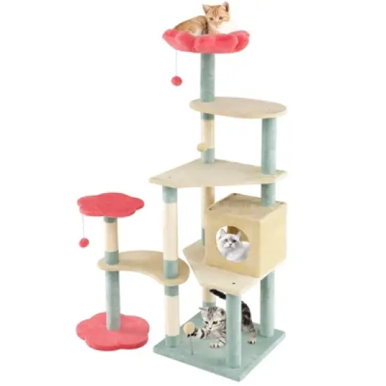Tangkula Flower Cat Tree w/Cosy Condo Sisal Scratching Posts Padded Flower-shaped Perch image {10}