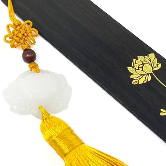 Wrapables Sandalwood Bookmark with Pendant Tassel for Book Lovers and Readers, Lotus image {1}