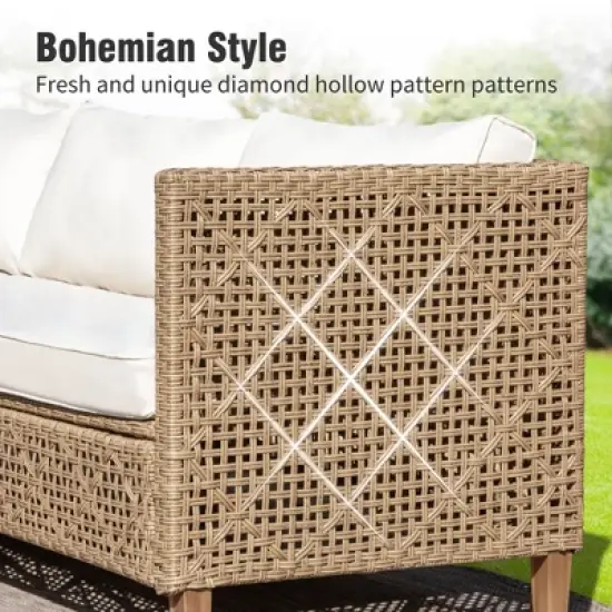 Captiva Designs 3pc Outdoor Patio Bohemian Wicker Conversation Set with Coffee Table image {2}