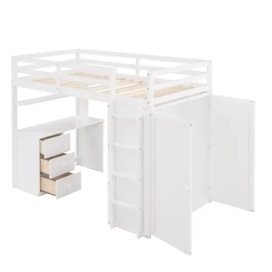Twin size Loft Bed with Drawers, Desk and Wardrobe-ModernLuxe image {5}