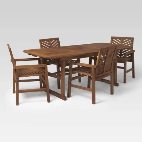 5pc Slatted Extendable Acacia Wood Patio Dining Set - Saracina Home image {10}
