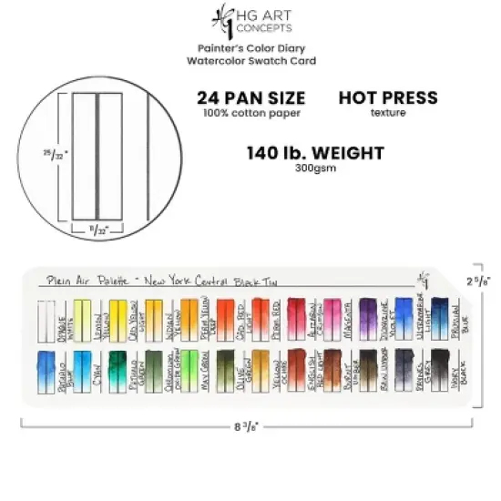 HG Art Concepts Painters Color Diary Watercolor Swatch Card, 24-Pan Size, 10-Pk, 140 lb Hot Press 100% Cotton Paper, Fits New York Central Palette image {1}