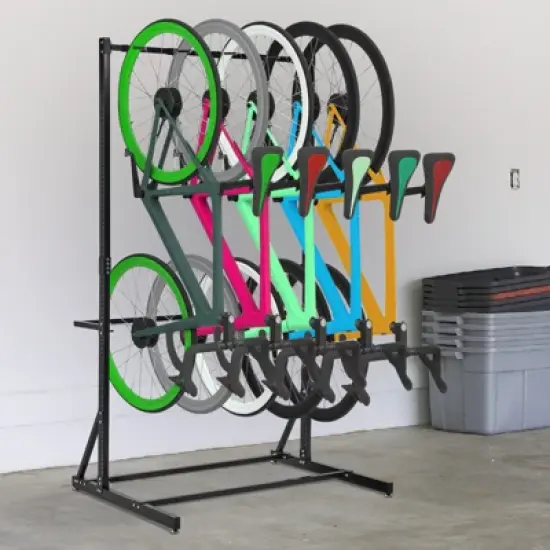 COZONY Freestanding Bike Rack, 5-Bike Capacity Vertical Storage Stand, Garage Bicycle Organizer with Steel Construction image {3}