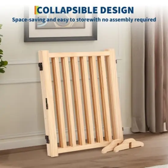 Wooden Freestanding Dog Gate, Folding Wooden Gates for Dogs Indoor for Doorways Stairs , Panel Dog Gate with No-Slip Mat image {4}