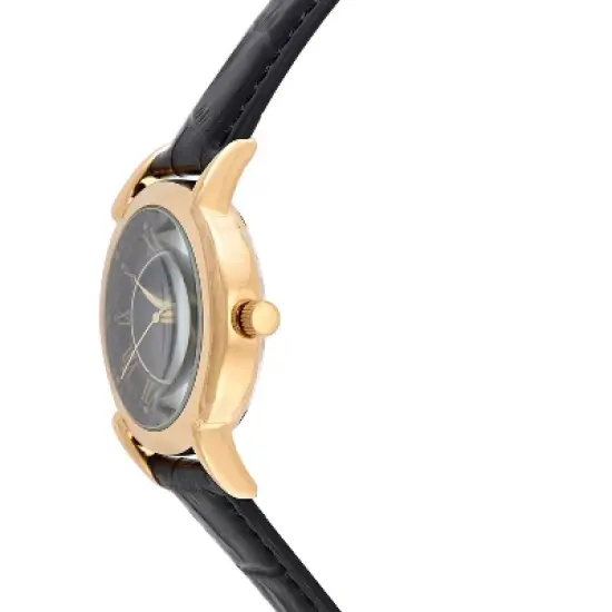 Peugeot Men's 40mm Vintage Black Dial Sun Moon Black Leather Strap Watch image {2}