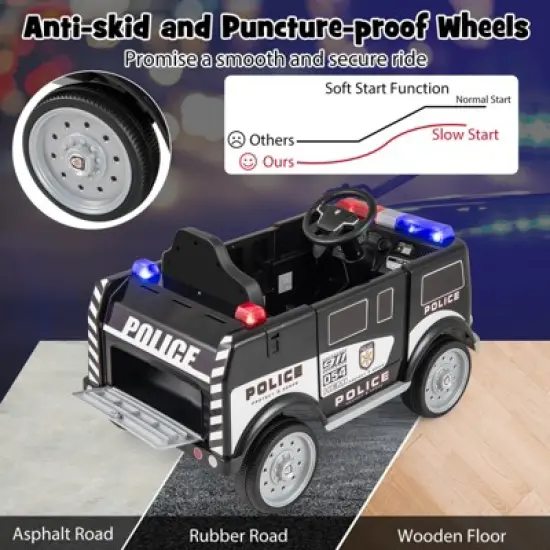 Costway Kids Ride on Police Car with 3 Speeds Megaphone Music FM Radio Flashing Lights image {4}