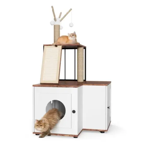 Cat Tree with Storage Cabinet, All-in-1 Cat House for Indoor Cats with Scratching Post Board Toy Balls and Play Area, Modern Style Pet Furniture image {5}