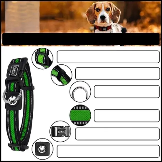 DDOXX Reflective Airmesh Dog Collar - Small - Green image {1}