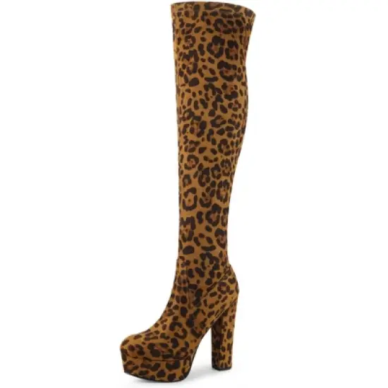 Perphy Women's Platform Chunky Heel Round Toe Over the Knee Thigh High Boot image {9}