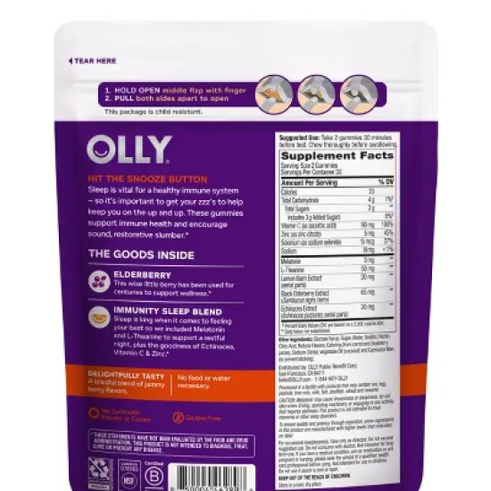 OLLY Immunity + Sleep Multivitamins Gummies - Elderberry - 60ct image {5}