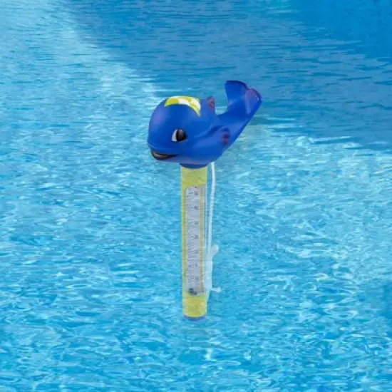 Northlight 9" Blue Whale Floating Swimming Pool Thermometer with Cord image {1}