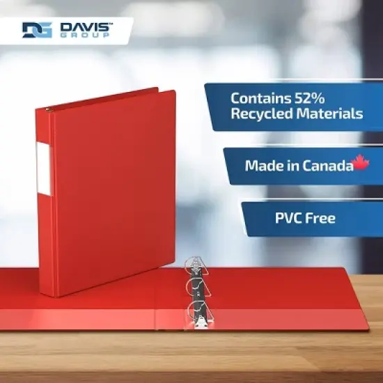 Davis Group 6pk 1" Premium Economy Angled D-Ring Binder Red: Hard Cover, 225 Sheet Capacity, 2 Pockets, Polypropylene image {6}