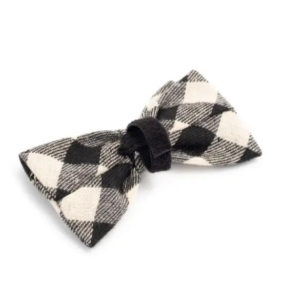 The Worthy Dog Black/Off White Buffalo Plaid Bow Tie Adjustable Collar Attachment Accessory image {1}
