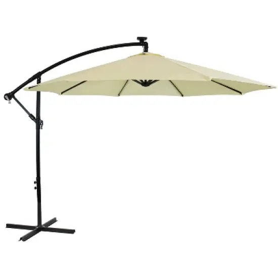 Sunnydaze Outdoor Steel Cantilever Offset Patio Umbrella with Solar LED Lights, Air Vent, Crank, and Base - 9' image {15}