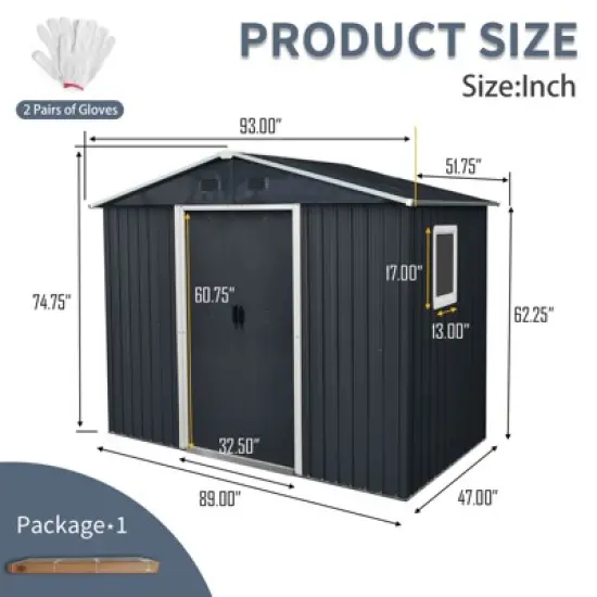 MOEPISY 8ft X 4ft Outdoor Metal Storage Shed With Window And Metal Foundation, Black And White image {3}