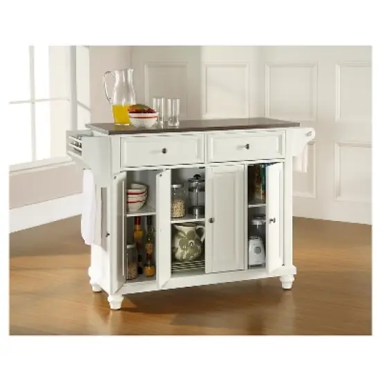Cambridge Stainless Steel Top Kitchen Island - White - Crosley image {4}