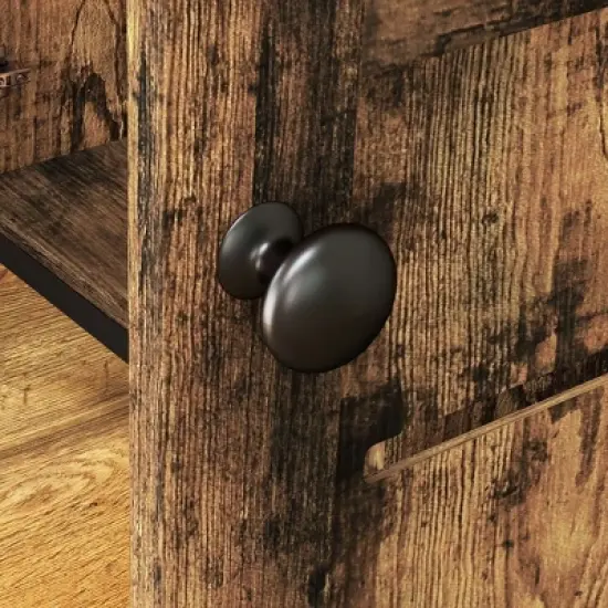 PDTEND Wood Grain Kitchen Baker&rsquo;s Rack with Power Outlet, Storage Shelves, Microwave Stand & Louvred Cabinets image {8}