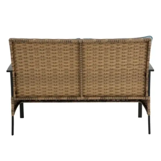 FIONECA 4-Piece Patio Sectional Low Dining Conversation Sofa Set, Rattan Wicker Outdoor Corner Furniture with Cushions image {6}