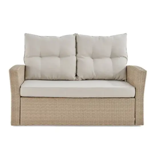 Canaan 4pc All Weather Wicker Outdoor Seating Set Cream - Alaterre Furniture image {14}