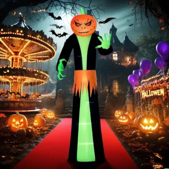 Whisen Halloween Inflatables Outdoor Decorations Pumpkin Reaper Decoration, Ghost Blow Up LED Yard Decor image {3}