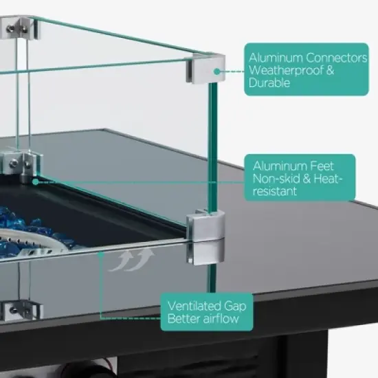 Yaheetech Tempered Glass Wind Guard Fence Fire Pit Table image {4}
