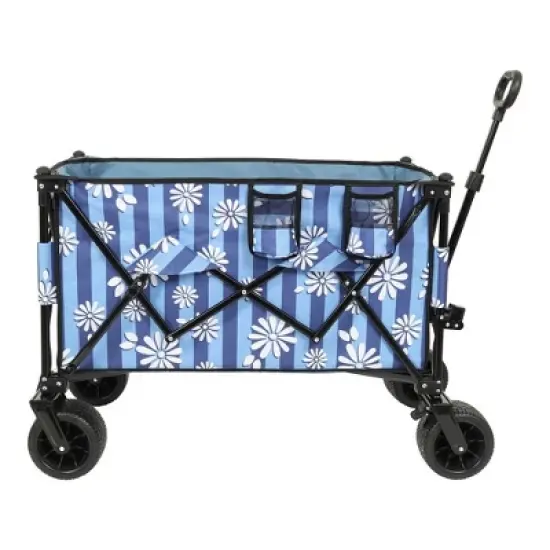 CAVINAS Heavy-Duty Folding Wagon Cart with Bonus Picnic Mat,Shopping Cart with Side Pocket,Wagon for Camping,Shopping image {1}