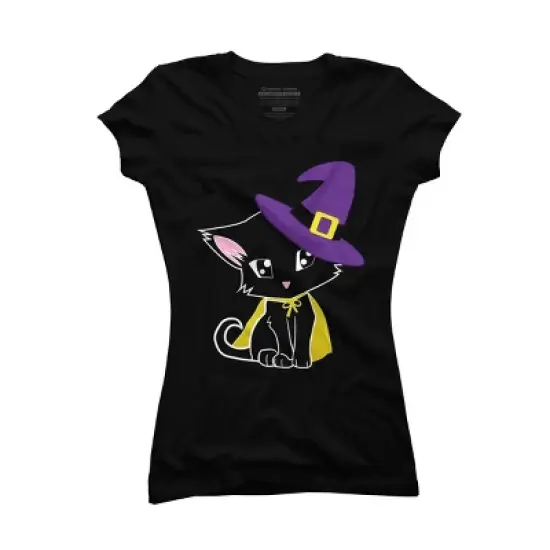 Junior's Design By Humans Halloween Cat By AdrianaOliveira T-Shirt image {6}