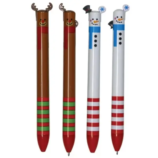 Holiday Reindeer & Snowman Pens (2 Pack) - Retractable, 2-Color Ink, Cute Winter Designs (5.5 Inch) image {1}