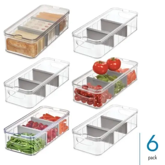 iDesign 6-Piece Fridge Organizer Bins with Dividers - Clear/Gray image {1}