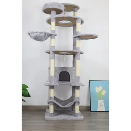 Racxily 78 in Cat Tree Tower with Large Condo Sisal Scratching Post Big Hammock and Top Platform image {5}
