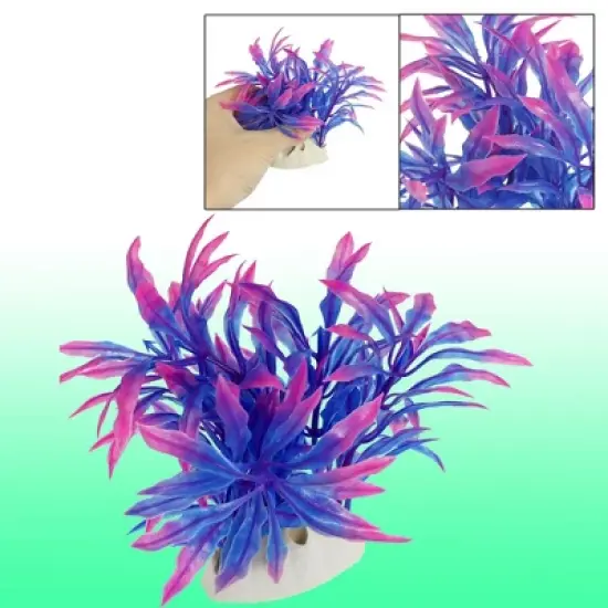 Unique Bargains Aquarium Tank Plastic Artificial Grass Plant 4.3" Fuchsia Blue image {1}