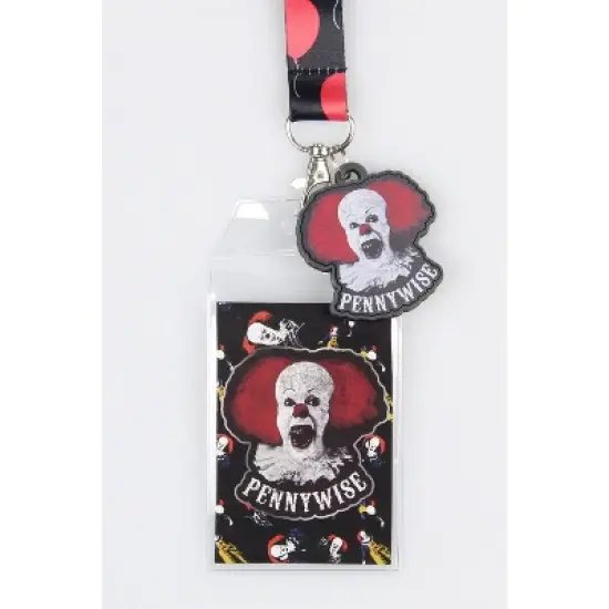 IT The Movie Pennywise ID Lanyard Badge Holder w/ And 2" Rubber Charm Pendant image {1}