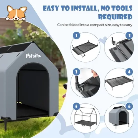 Tangkula 43" Elevated Dog House for Small Breeds Large Pet House w/ Ventilated Windows image {9}