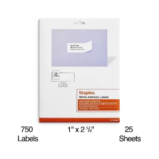 MyOfficeInnovations Laser/Inkjet Address Labels 1" x 2 5/8" White 30 Labels/Sheet 479872 image {2}