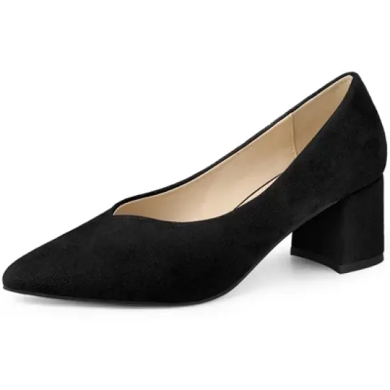 Allegra K Women's Pointy Toe Slip-on Low Chunky Heels Pumps image {7}