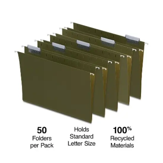 MyOfficeInnovations Hanging File Folders 5-Tab Letter Standard Green 50/Box (266262) image {1}