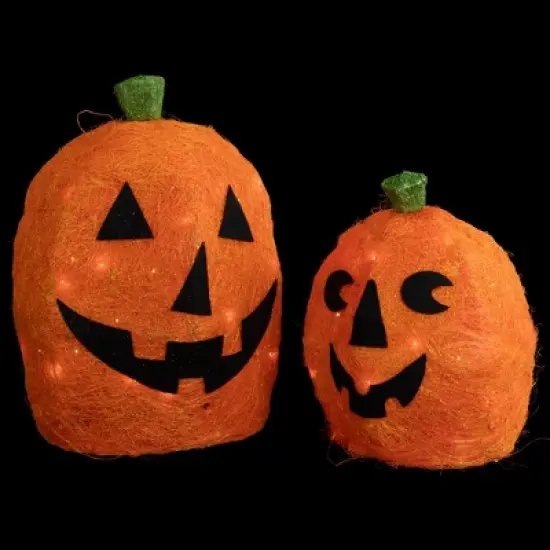 Northlight Lighted Sisal Jack O' Lanterns Outdoor Halloween Decorations - Set of 2 image {3}